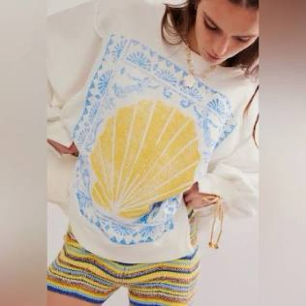 We the free graphic Camden pullover in sea salt combo